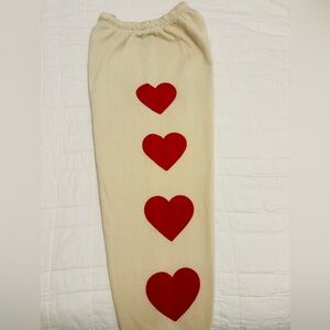 Aviator Nation Cream Joggers with Red Hearts